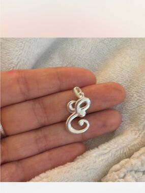 Sterling Silver Script Letter E Pendant Charm - White Silver